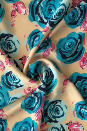 Креп плательно-блузочный БИРЮЗОВЫЕ РОЗЫ персиковый 2