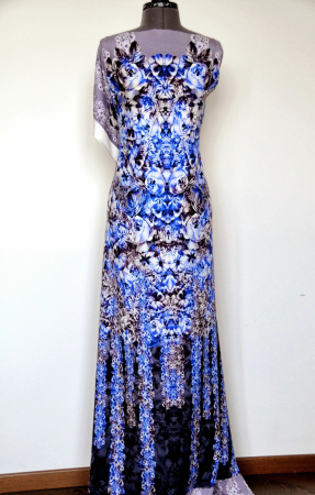 Шелк натуральный ЦВЕТОЧНАЯ ЛОЗА синий