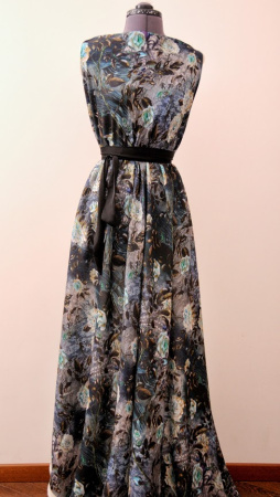 Шерсть плательная ЦВЕТЫ ШИПОВНИКА сине-бирюзовый