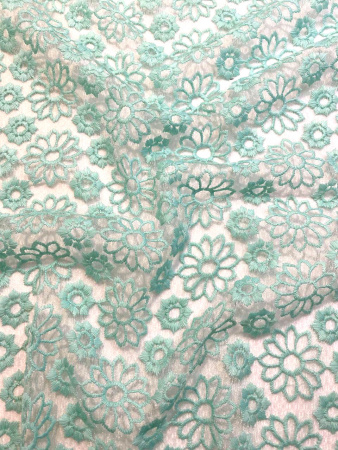 Кружевное полотно ЦВЕТОЧНОЕ АССОРТИ бирюза ткань