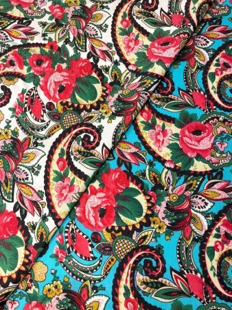 Джинс-стрейч ЦВЕТОЧНЫЙ ПЕЙСЛИ сливочный