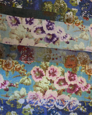 Вискоза ЦВЕТОЧНЫЙ УЗОР морская волна