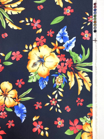 Плащевка ЦВЕТЫ на темно-синем фоне