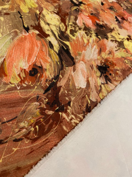 Трикотаж (Водолаз) "Времена года - Осень" кораллово-персиковый трикотажная ткань