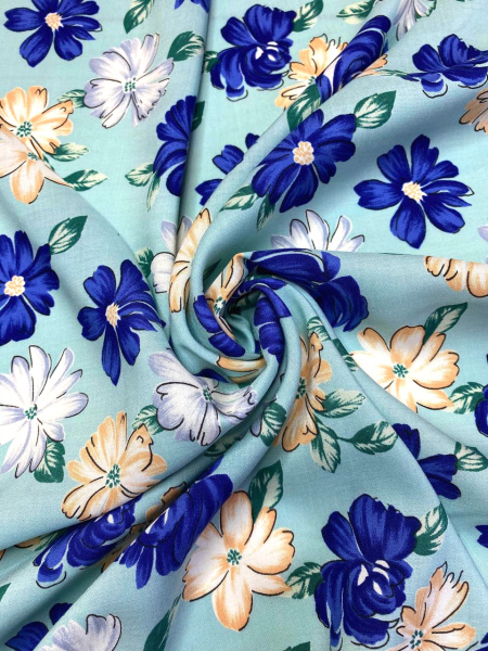 Вискоза ЦВЕТЫ НА БИРЮЗЕ