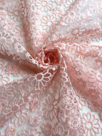 Кружевное полотно ЦВЕТОЧНОЕ АССОРТИ персик ткань