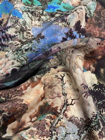 Шелк натуральный ЗАОБЛАЧНАЯ ФЛОРА зеленый