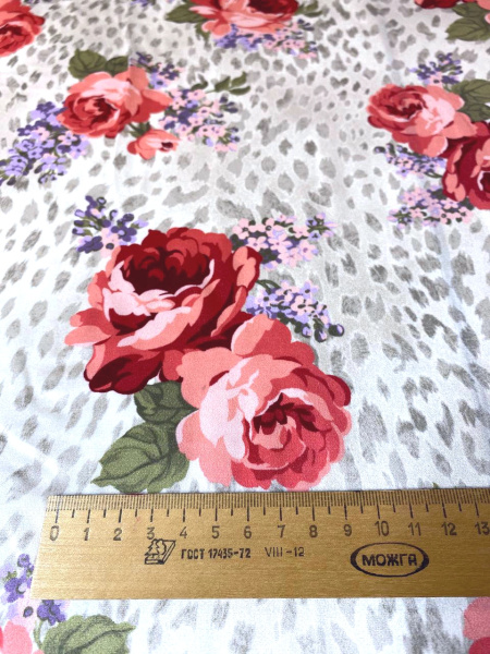 Шелк натуральный РОЗЫ НА ЛЕОПАРДЕ