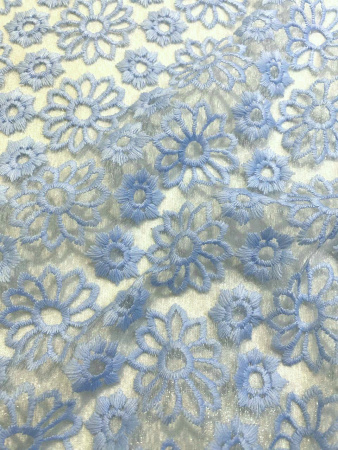 Кружевное полотно ЦВЕТОЧНОЕ АССОРТИ голубой ткань
