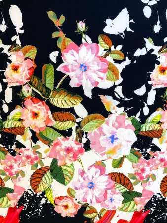 Трикотаж КРУПНЫЕ РОЗЫ на черном ткань