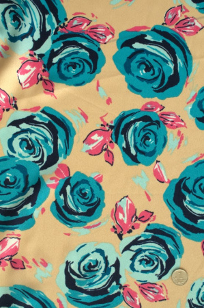 Креп плательно-блузочный БИРЮЗОВЫЕ РОЗЫ персиковый