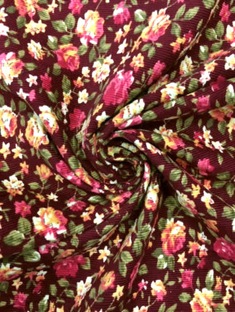 Микровельвет "Мелкие розочки" красное вино ткани
