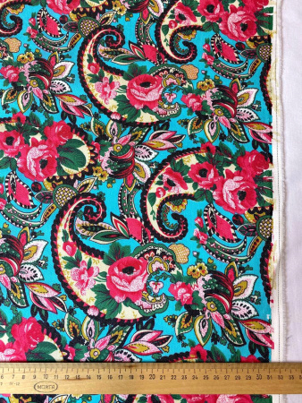 Джинс-стрейч ЦВЕТОЧНЫЙ ПЕЙСЛИ бирюза