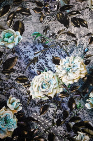 Шерсть плательная ЦВЕТЫ ШИПОВНИКА сине-бирюзовый