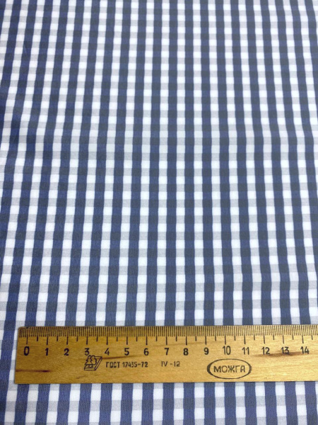 Курточная ткань КЛЕТКА Бело-синяя