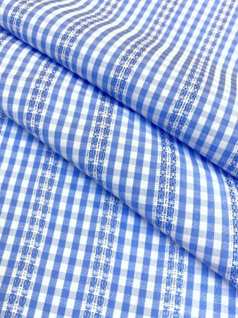 Сорочечная ткань КЛЕТКА С МЕРЕЖКОЙ голубой