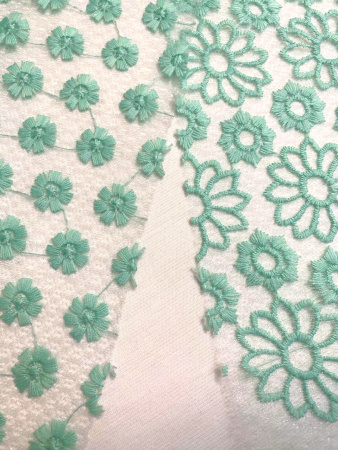 Кружевное полотно МЕЛКИЕ ЦВЕТОЧКИ бирюза ткань