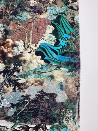 Шелк натуральный ЗАОБЛАЧНАЯ ФЛОРА зеленый