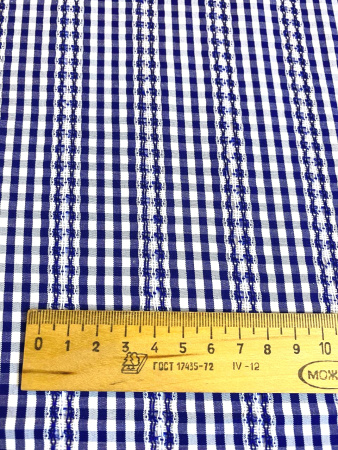 Сорочечная ткань КЛЕТКА С МЕРЕЖКОЙ синяя