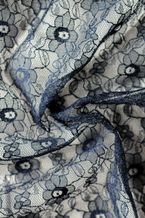 Кружевное полотно Темно - синие цветочки 3