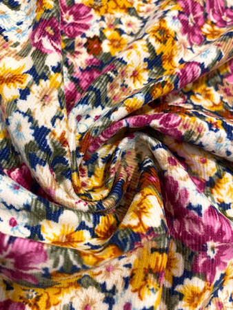 Микровельвет "Мелкие цветочки" морская волна ткани