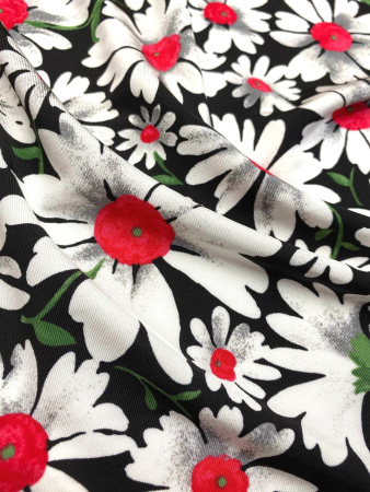 Трикотаж РОМАШКИ на черном фоне ткань