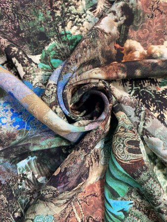 Шелк натуральный ЗАОБЛАЧНАЯ ФЛОРА зеленый