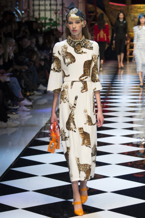 Креп-стрейч демисезонный Кошечки белый Dolce-Gabbana 2017