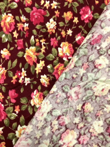 Микровельвет "Мелкие розочки" красное вино ткани