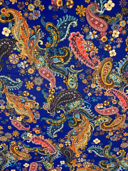 Трикотаж водолаз ЯРКИЙ ПЕЙСЛИ синий трикотажная ткань