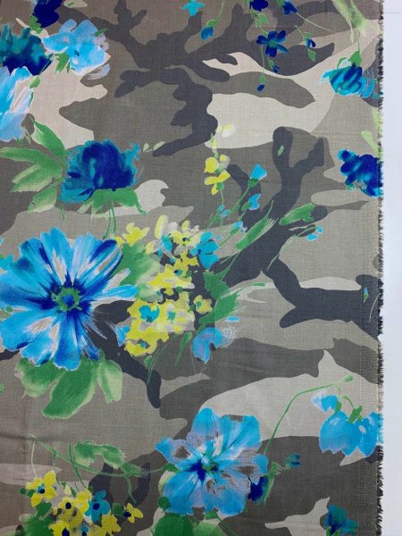 Хлопок МИЛИТАРИ В ЦВЕТАХ бирюза