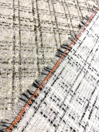 ткани Твид "Черная клетка на молочном фоне"