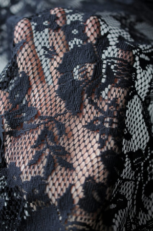 Кружевное полотно Цветы и веточки черный 1