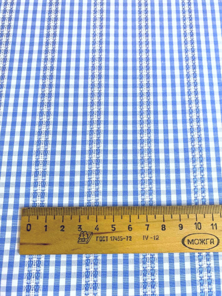 Сорочечная ткань КЛЕТКА С МЕРЕЖКОЙ голубой