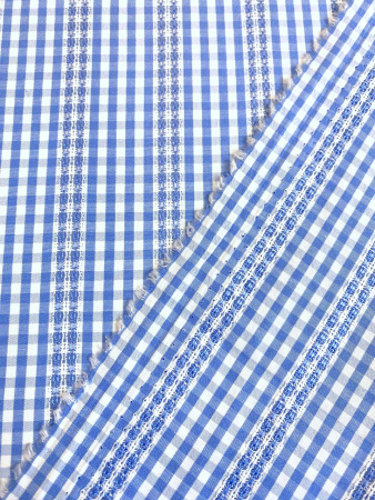 Сорочечная ткань КЛЕТКА С МЕРЕЖКОЙ голубой