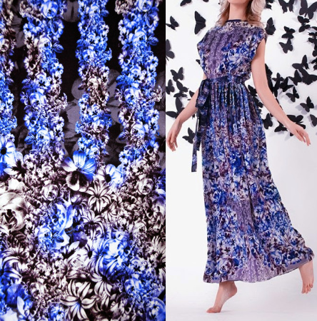 Шелк натуральный ЦВЕТОЧНАЯ ЛОЗА синий