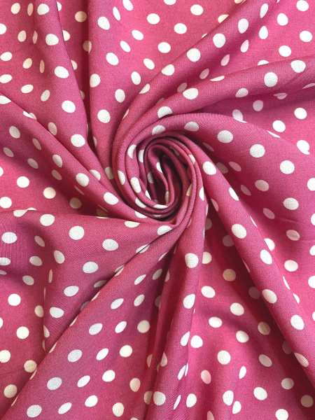 Вискоза ГОРОШКИ БЕЛЫЕ на малиновом