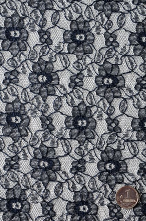 Кружевное полотно Темно - синие цветочки 1