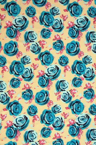 Креп плательно-блузочный БИРЮЗОВЫЕ РОЗЫ персиковый 3