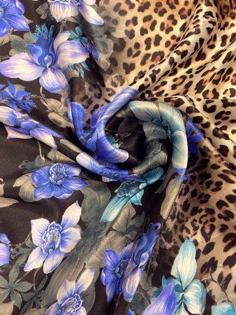 Шелк натуральный ЛЕТНИЙ САД синий