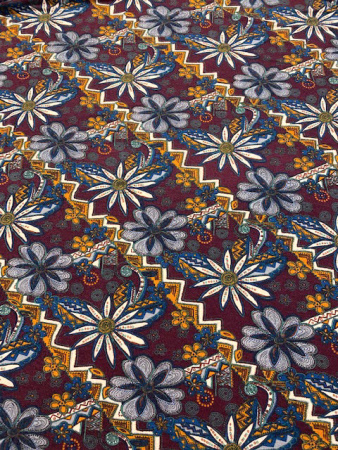 Трикотаж ЦВЕТОЧНЫЙ КАЛЕЙДОСКОП красное вино полотно