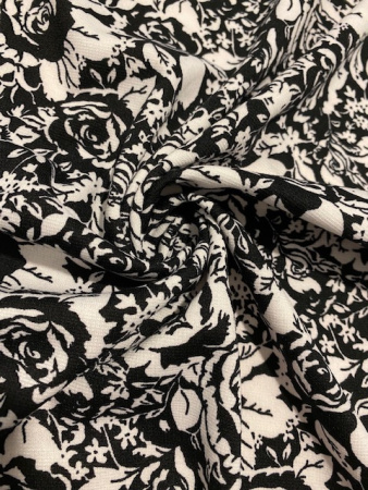 Трикотаж (милано) РОЗЫ ЧЕРНО-БЕЛЫЕ полотно