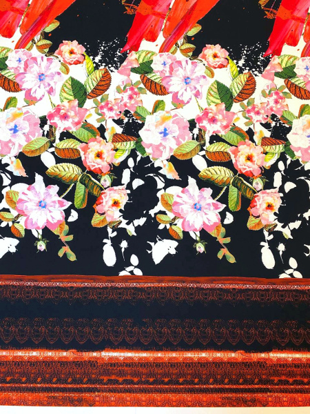 Трикотаж КРУПНЫЕ РОЗЫ на черном ткань