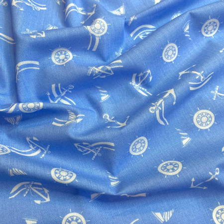 Сорочечная ткань ЯКОРЯ голубая