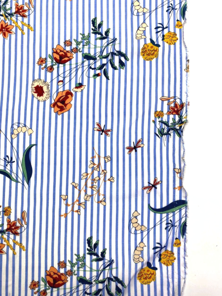 Штапель ЦВЕТЫ НА ПОЛОСКЕ