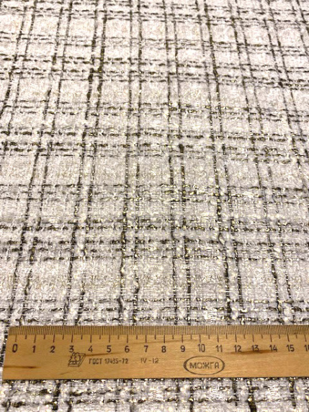 ткани Твид "Черная клетка на молочном фоне"