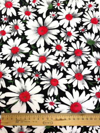 Трикотаж РОМАШКИ на черном фоне ткань