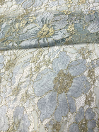 Кружевное полотно "Цветы луговые" припыленный голубой ткань