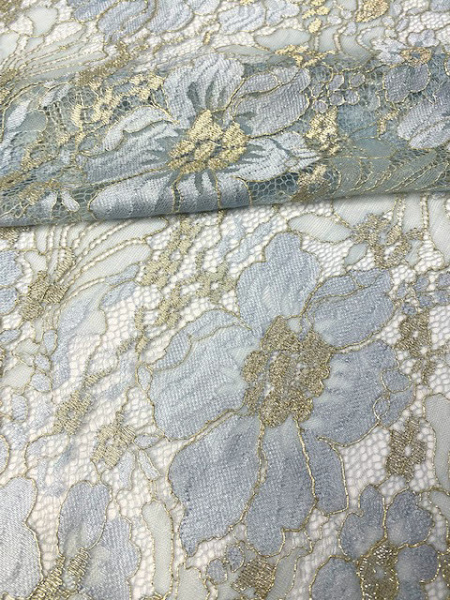 Кружевное полотно "Цветы луговые" припыленный голубой Кружевное полотно "Цветы луговые" припыленный голубой ткань