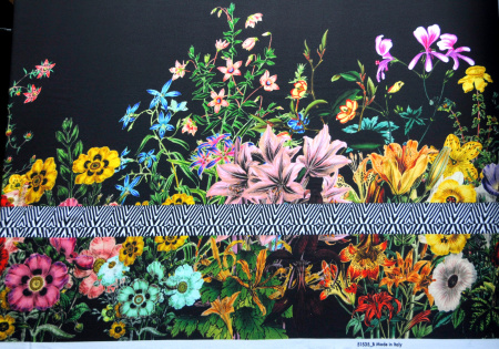 Креп плательно - костюмный ЭЛЬФИЙСКИЙ САД черный